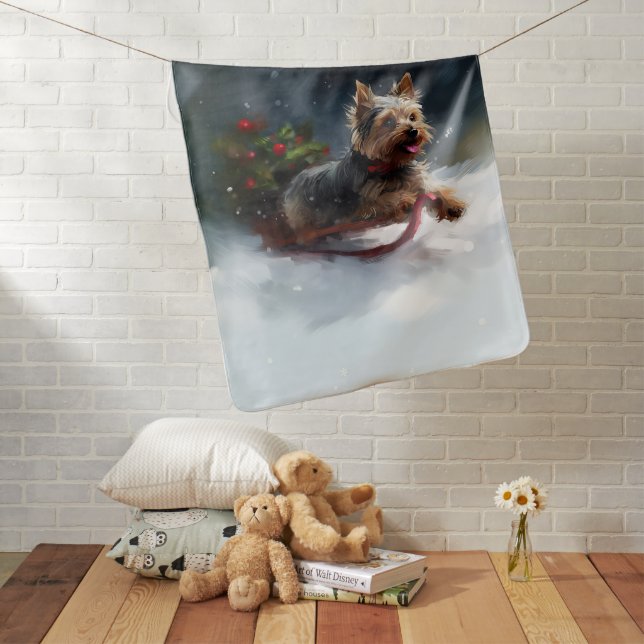 Yorkshire Terrier Christmas snow winter  Baby Blanket (In Situ)