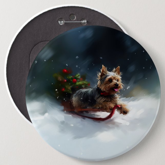Yorkshire Terrier Christmas snow winter  Button (Front & Back)