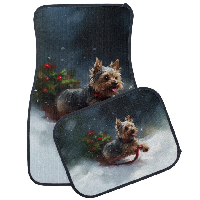 Yorkshire Terrier Christmas snow winter  Car Floor Mat (Set)