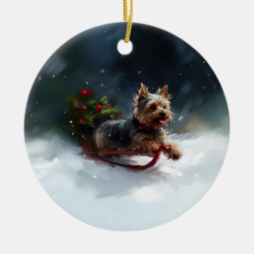 Yorkshire Terrier Christmas snow winter  Ceramic Ornament