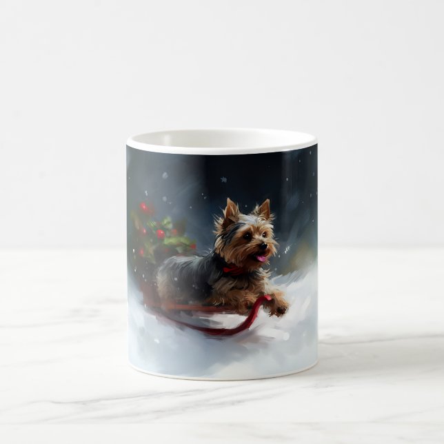 Yorkshire Terrier Christmas snow winter  Coffee Mug (Center)