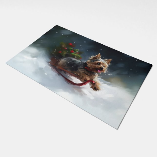 Yorkshire Terrier Christmas snow winter  Doormat (Angled)