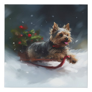 Yorkshire Terrier Christmas snow winter Faux Canvas Print