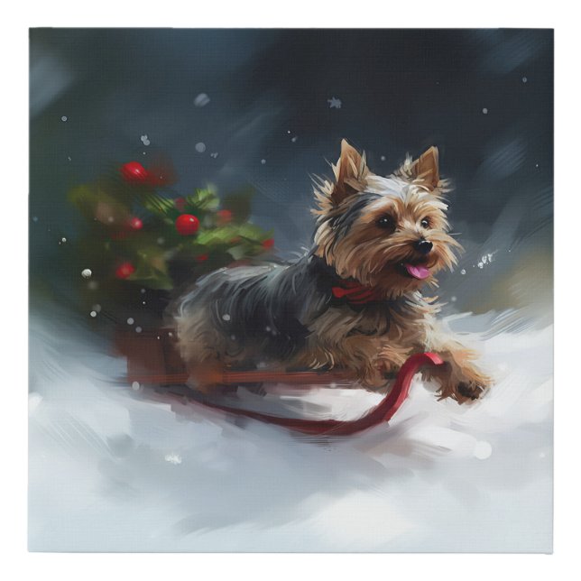 Yorkshire Terrier Christmas snow winter  Faux Canvas Print (Front)