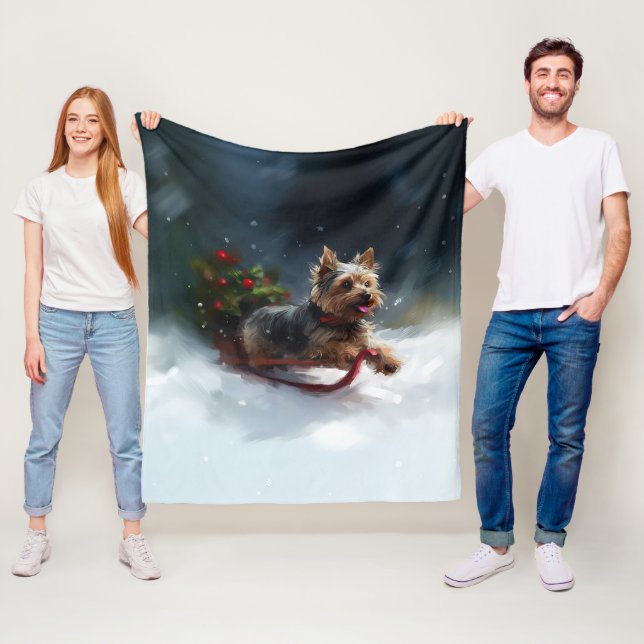 Yorkshire Terrier Christmas snow winter  Fleece Blanket (In Situ)