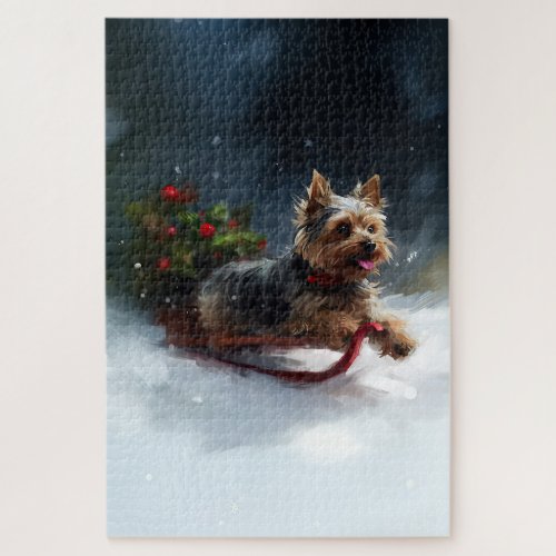 Yorkshire Terrier Christmas snow winter  Jigsaw Puzzle