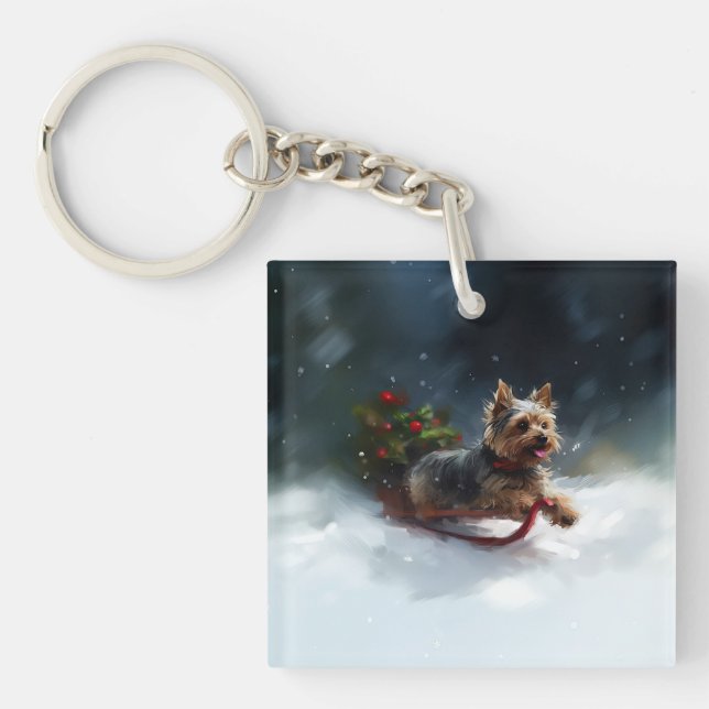 Yorkshire Terrier Christmas snow winter  Keychain (Front)