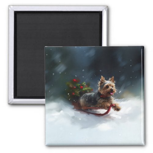 Yorkshire Terrier Christmas snow winter  Magnet