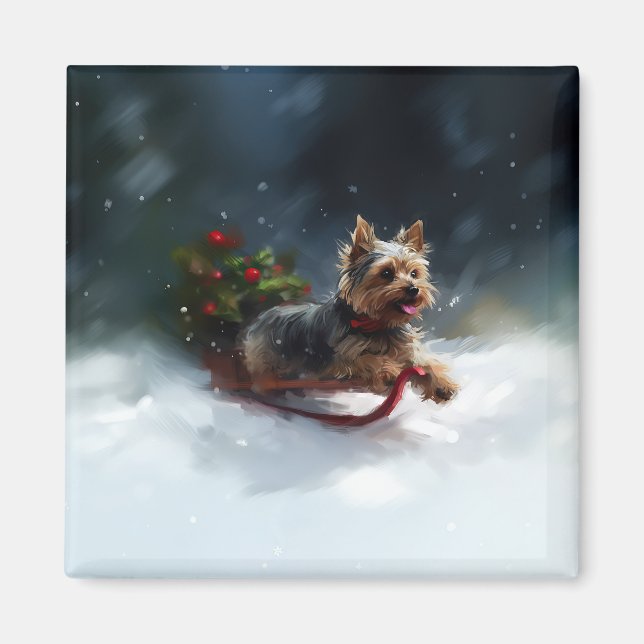 Yorkshire Terrier Christmas snow winter  Magnet (Front)