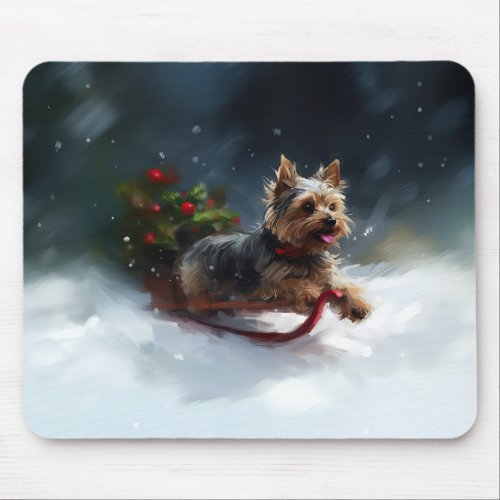Yorkshire Terrier Christmas snow winter  Mouse Pad