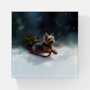 Yorkshire Terrier Christmas snow winter Paperweight