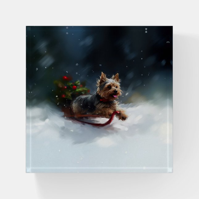Yorkshire Terrier Christmas snow winter  Paperweight (Front)