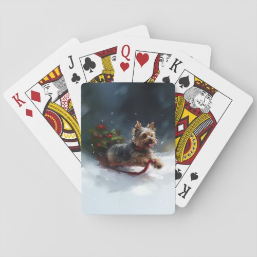 Yorkshire Terrier Christmas snow winter  Poker Cards