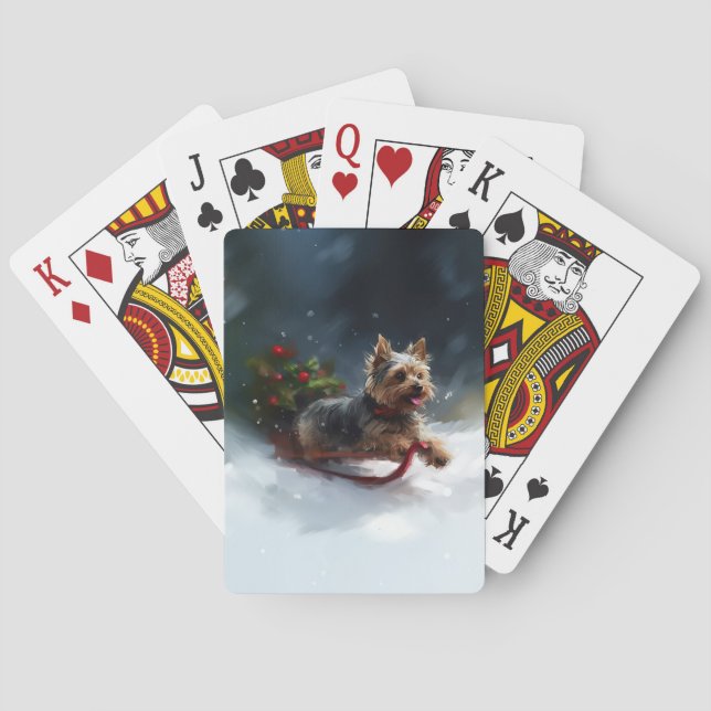 Yorkshire Terrier Christmas snow winter  Poker Cards (Back)