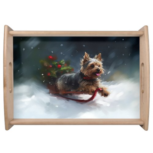 Yorkshire Terrier Christmas snow winter  Serving Tray