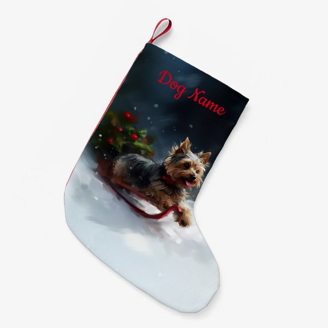 Yorkshire Terrier Christmas snow winter  Small Christmas Stocking (Front (Hanging))