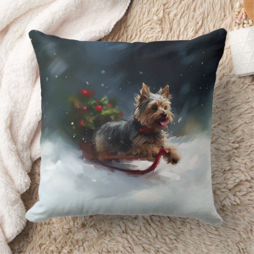 Yorkshire Terrier Christmas snow winter  Throw Pillow