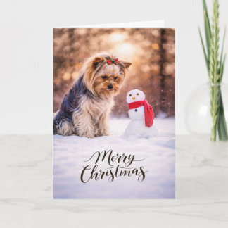 Yorkshire Terrier Christmas Snowman Holiday Card
