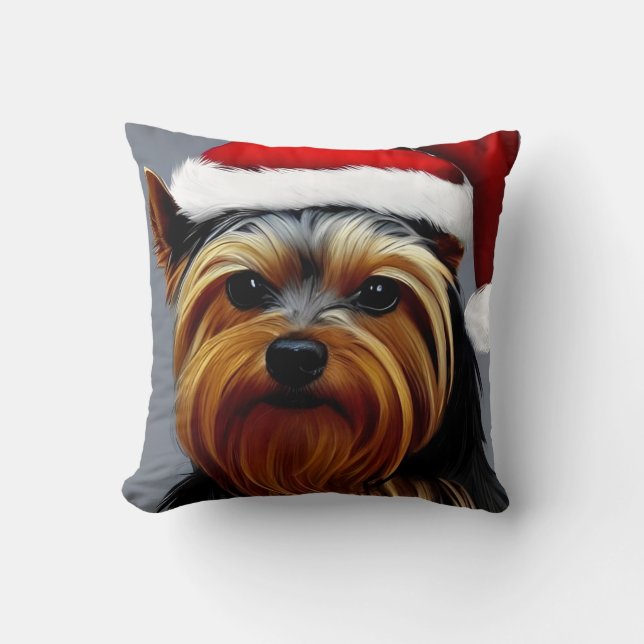 Yorkshire Terrier Christmas Throw Pillow (Front)