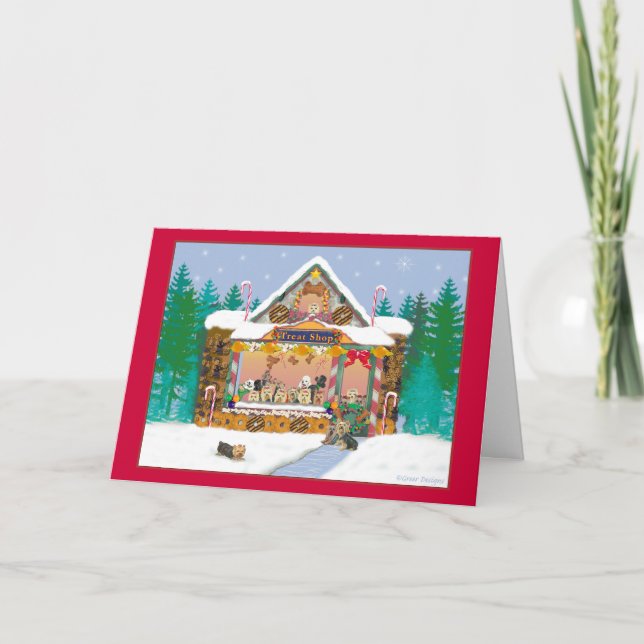 Yorkshire Terrier Christmas Treat Shop Holiday Card (Front)
