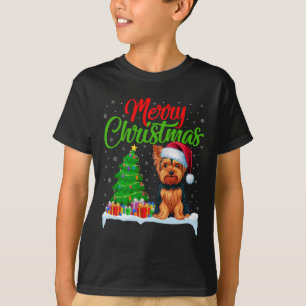 Yorkshire Terrier Christmas Tree Lights Funny Xmas T-Shirt