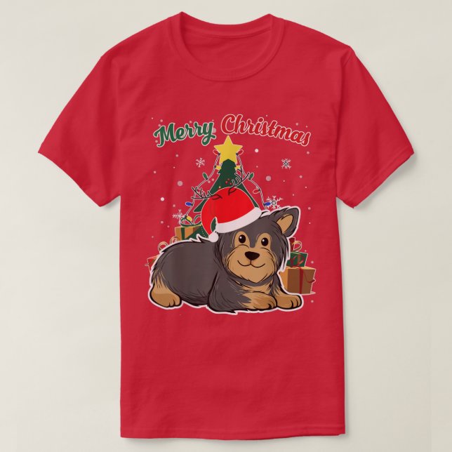 Yorkshire Terrier Christmas Tree Snow Flakes Xmas  T-Shirt (Design Front)