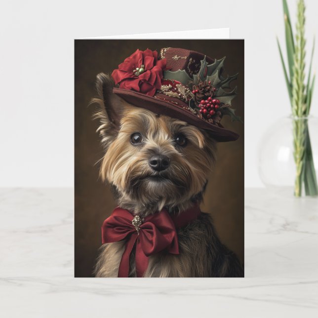 Yorkshire Terrier Christmas Victorian Dog Holiday Card (Front)
