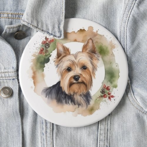 Yorkshire Terrier Christmas Wreath Festive Pup Button