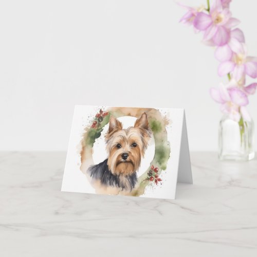 Yorkshire Terrier Christmas Wreath Festive Pup Card