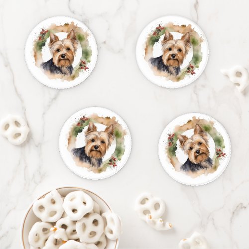 Yorkshire Terrier Christmas Wreath Festive Pup Coaster Set