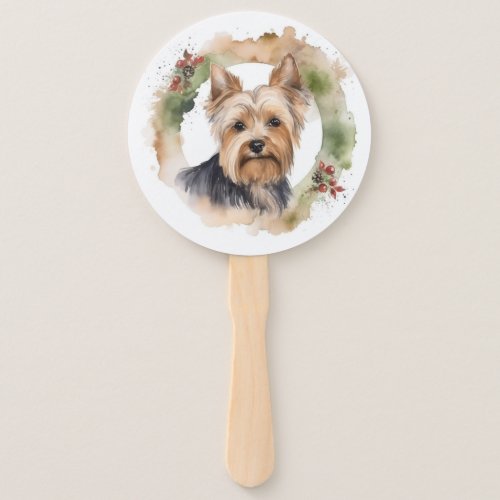 Yorkshire Terrier Christmas Wreath Festive Pup Hand Fan