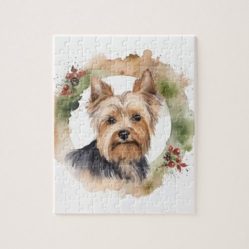 Yorkshire Terrier Christmas Wreath Festive Pup Jigsaw Puzzle