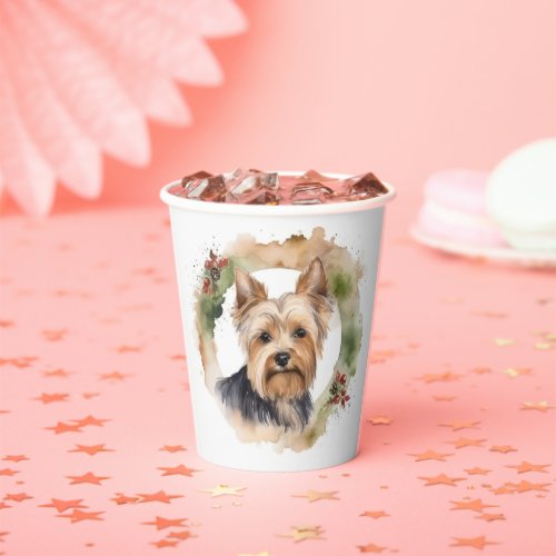 Yorkshire Terrier Christmas Wreath Festive Pup Paper Cups