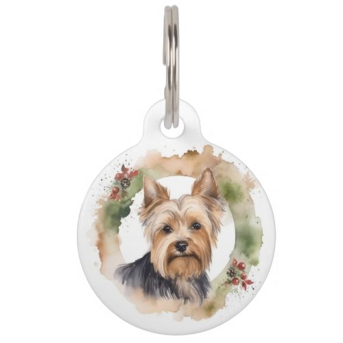 Yorkshire Terrier Christmas Wreath Festive Pup Pet ID Tag