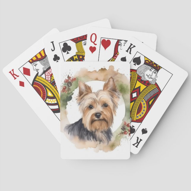 Yorkshire Terrier Christmas Wreath Festive Pup Poker Cards (Back)