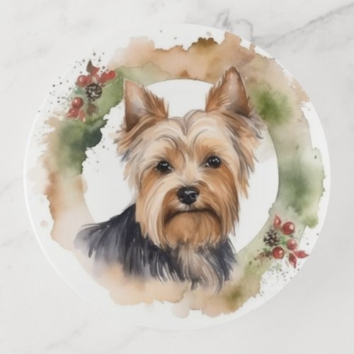 Yorkshire Terrier Christmas Wreath Festive Pup Trinket Tray