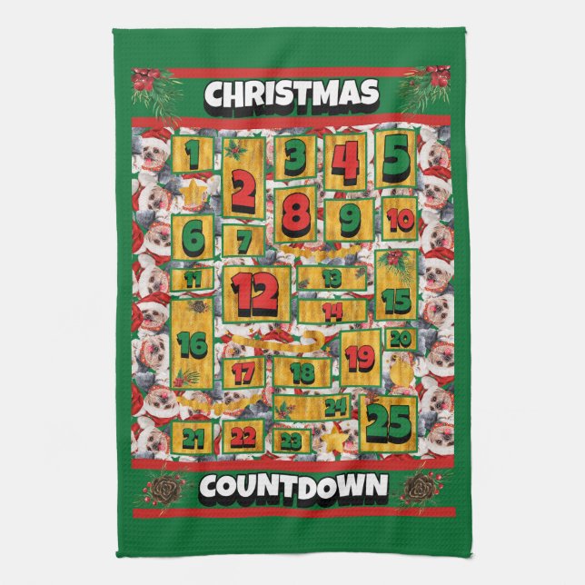 Yorkshire Terrier Countdown Christmas Advent Dog Kitchen Towel (Vertical)