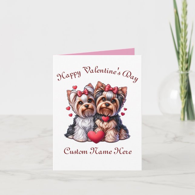 Yorkshire Terrier couple Valentines Day Card (Front)