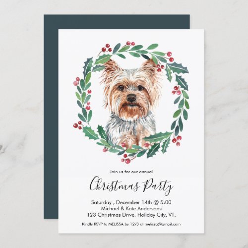Yorkshire Terrier Cute Dog Elegant Christmas Party Invitation