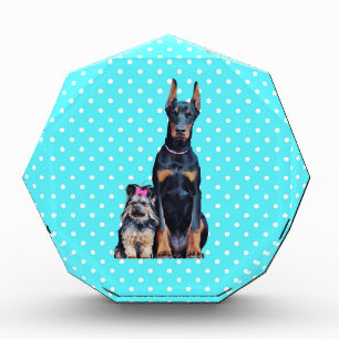 Yorkshire Terrier Doberman Blue Polka Dots Acrylic Award