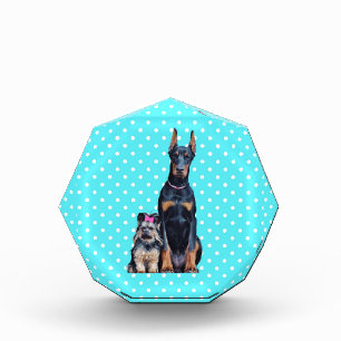Yorkshire Terrier Doberman Blue Polka Dots Acrylic Award