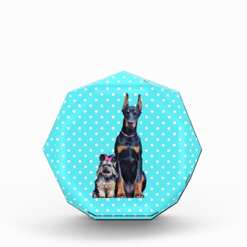 Yorkshire Terrier Doberman Blue Polka Dots Acrylic Award