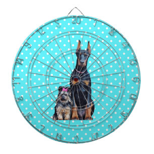 Yorkshire Terrier Doberman Blue Polka Dots Dartboard