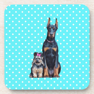 Yorkshire Terrier Doberman Blue Polka Dots Drink Coaster