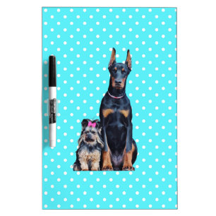 Yorkshire Terrier Doberman Blue Polka Dots Dry Erase Board