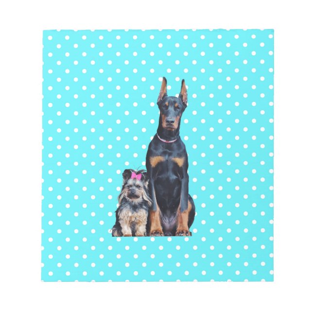 Yorkshire Terrier Doberman Blue Polka Dots Notepad (Front)