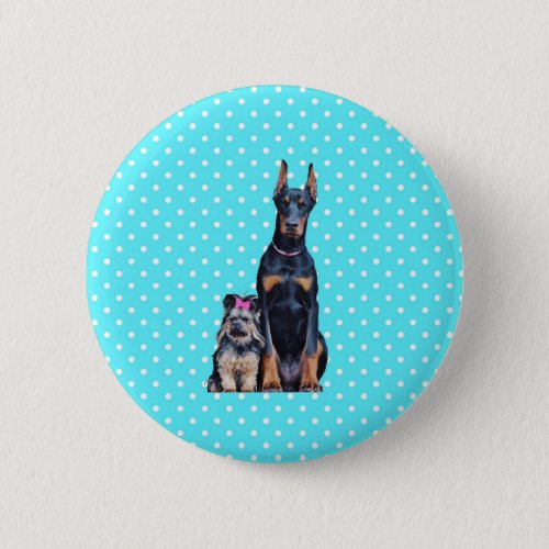 Yorkshire Terrier Doberman Blue Polka Dots Pinback Button