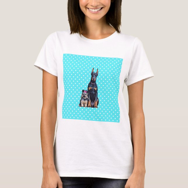 Yorkshire Terrier Doberman Blue Polka Dots T-Shirt (Front)