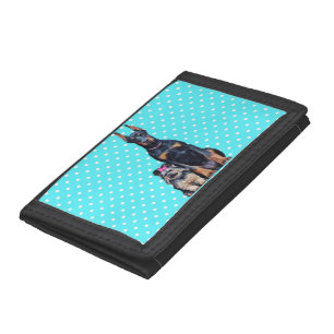 Yorkshire Terrier Doberman Blue Polka Dots Tri-fold Wallet