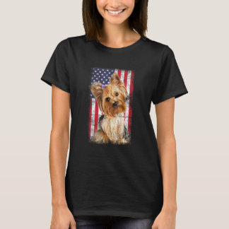 Yorkshire Terrier Dog American Flag Vintage T-Shirt